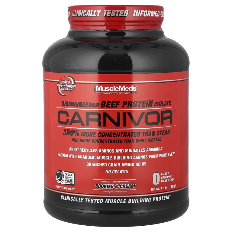 MuscleMeds, Carnivor, биоинженерный изолят говяжьего протеина, печенье и сливки, 1680 г (3,7 фунта)