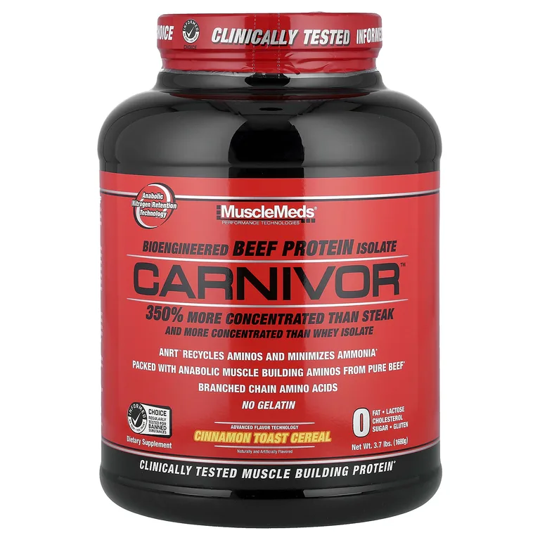 MuscleMeds, Carnivor™ изолят говяжьего белка биоинженерии, тостая крупа с корицей, 1680 г (3,7 фунта)