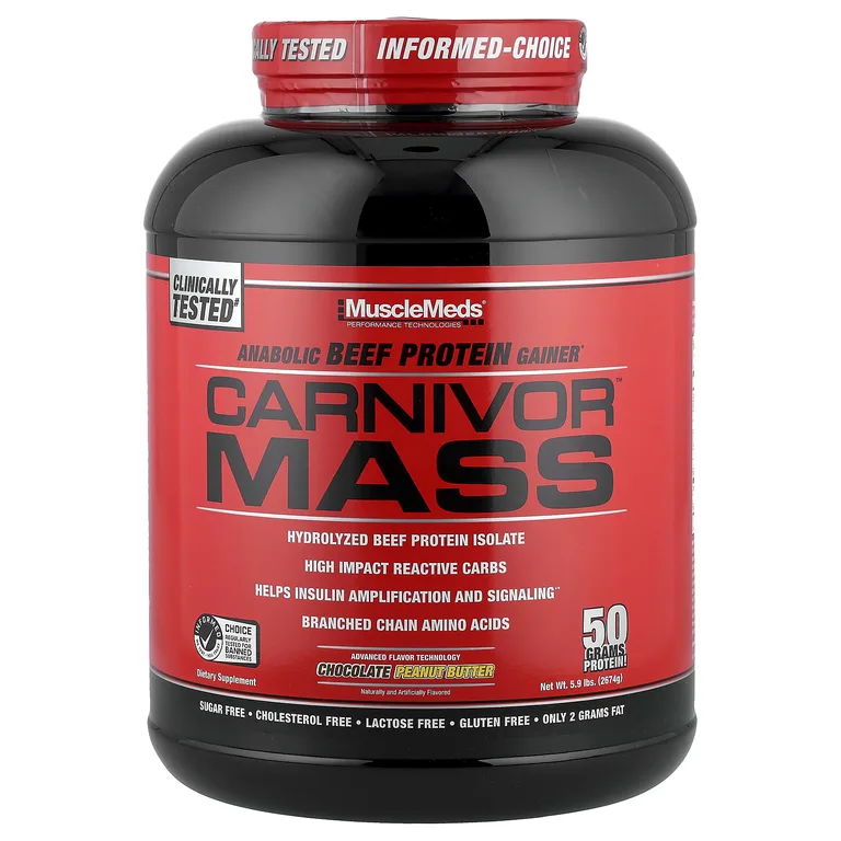MuscleMeds, гейнер с говяжьим протеином, шоколад и арахисовое масло, 2674 г (5,9 фунта)