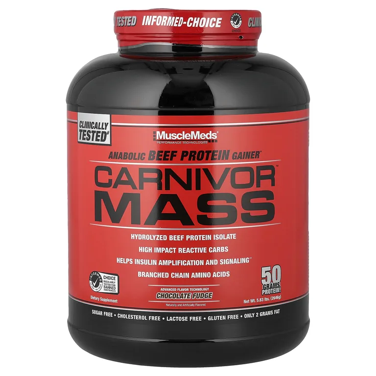MuscleMeds, гейнер с говяжьим протеином, шоколадная помадка, 2646 г (5,83 фунта)