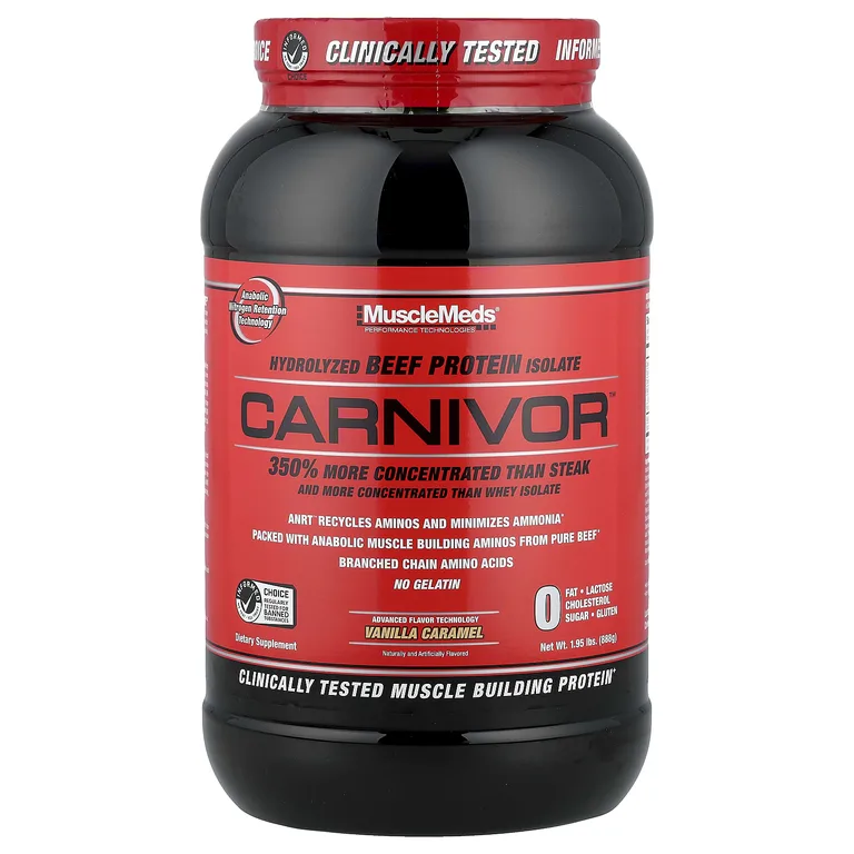 MuscleMeds, гидролизованный изолят говяжьего протеина, со вкусом ванильной карамели, 888 г (1,95 фунта)