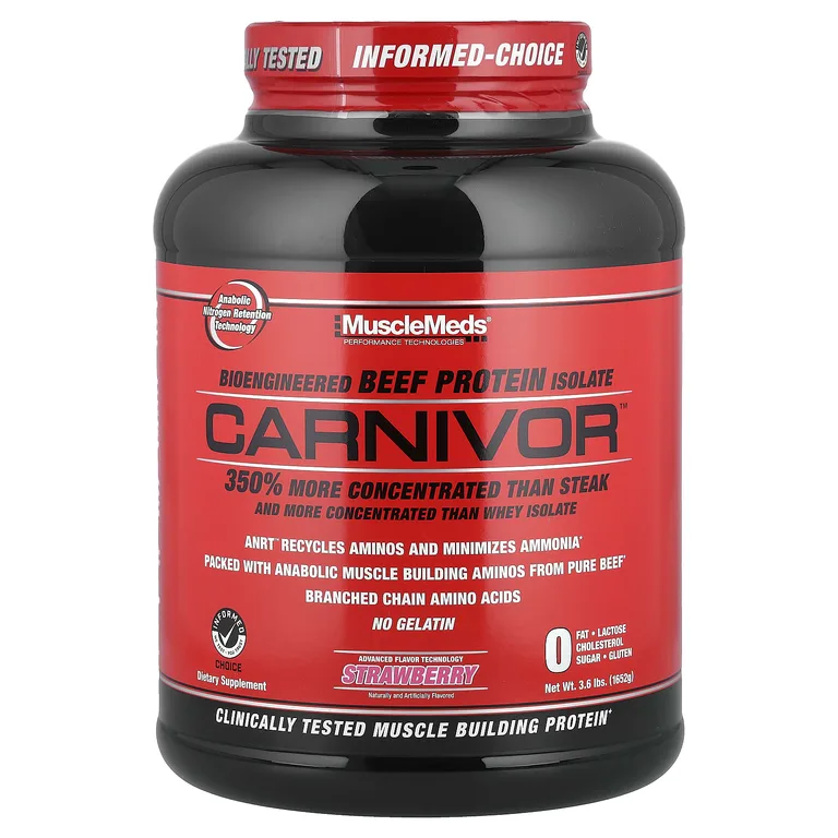 MuscleMeds, Мясоядный изолят говяжьего белка, биоинженерная формула, клубника, 3,6 фунта (1652 г)