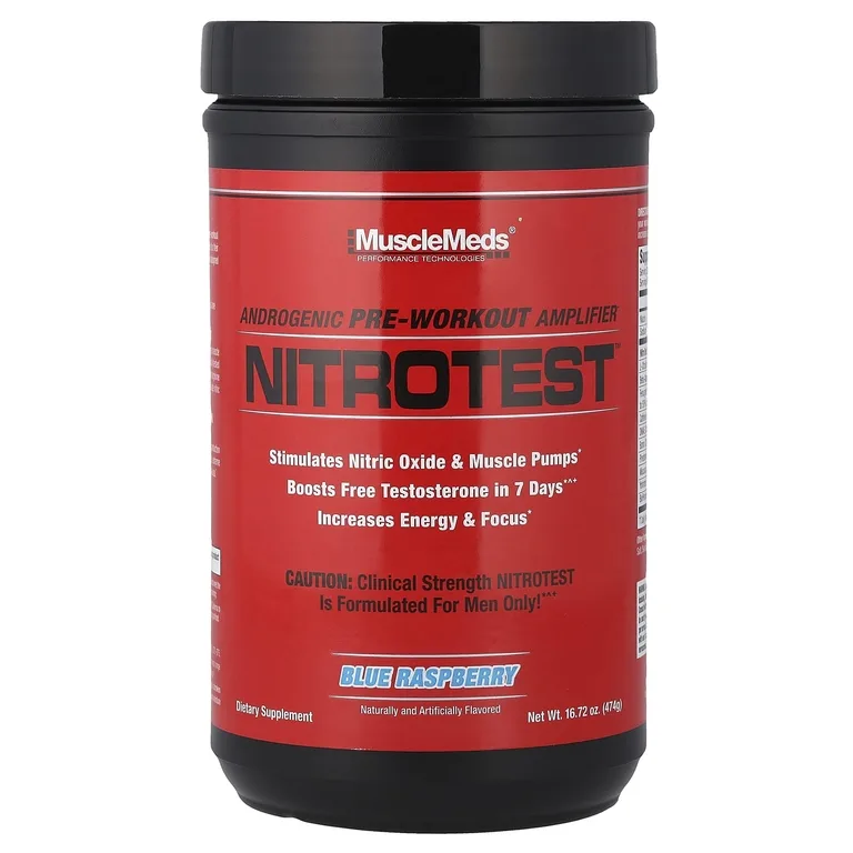 MuscleMeds, Nitrotest™, андрогенный предтренировочный усилитель, голубая малина, 474 г (16,72 унции)