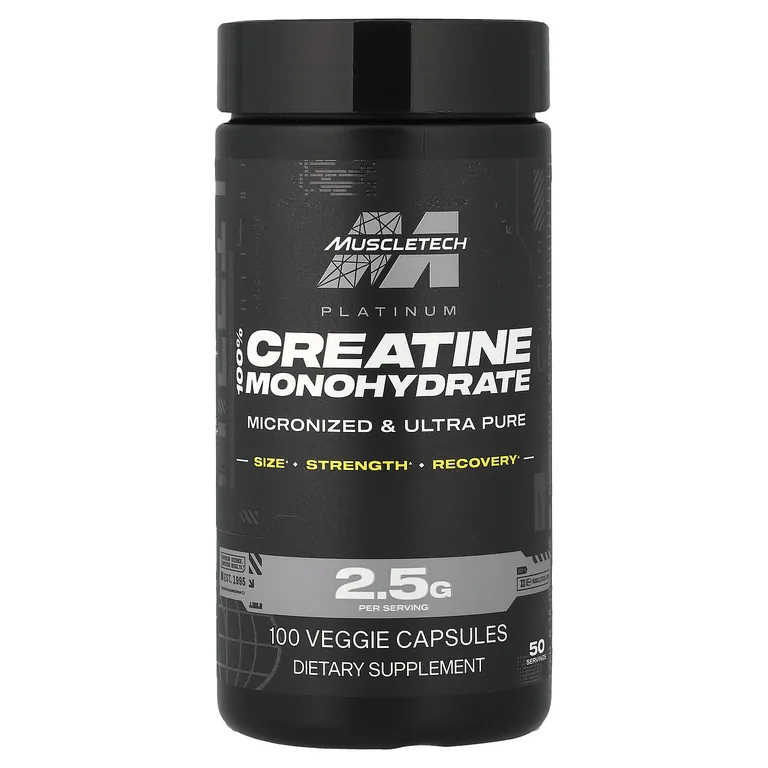 MuscleTech, Platinum, 100% моногидрат креатина, 100 растительных капсул (1,25 г в 1 капсуле)