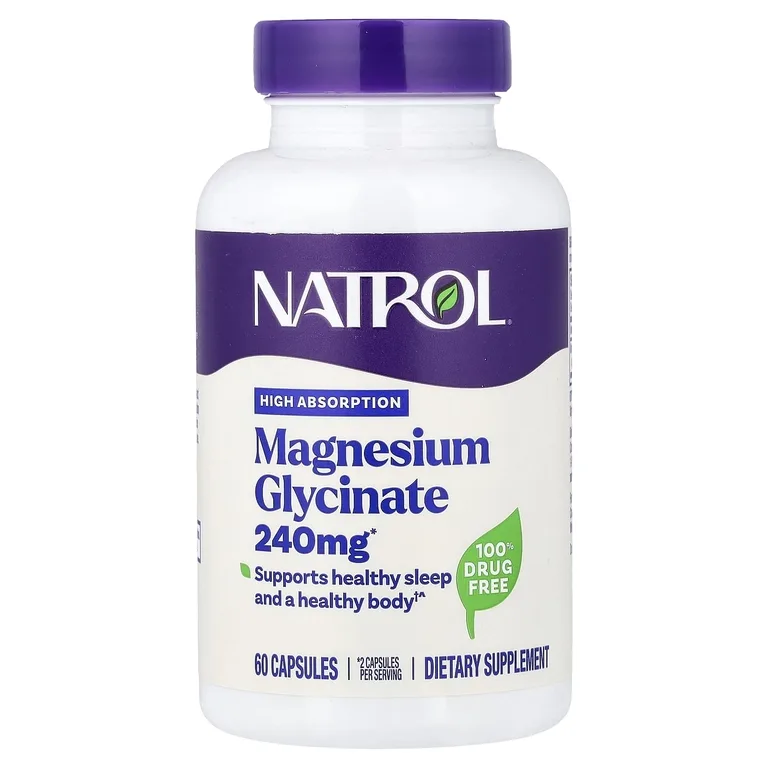 Natrol, глицинат магния, высокая степень усвояемости, 60 капсул (120 мг в 1 капсуле)