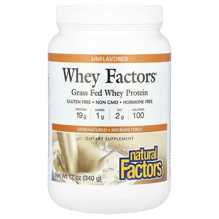 Natural Factors, 100% натуральный сывороточный белок, без ароматизаторов, 12 унций (340 г)