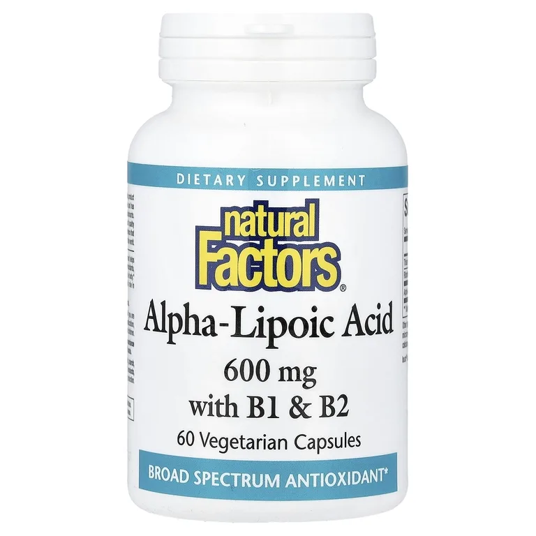 Natural Factors, альфа-липоевая кислота с витаминами B1 и B2, 60 вегетарианских капсул