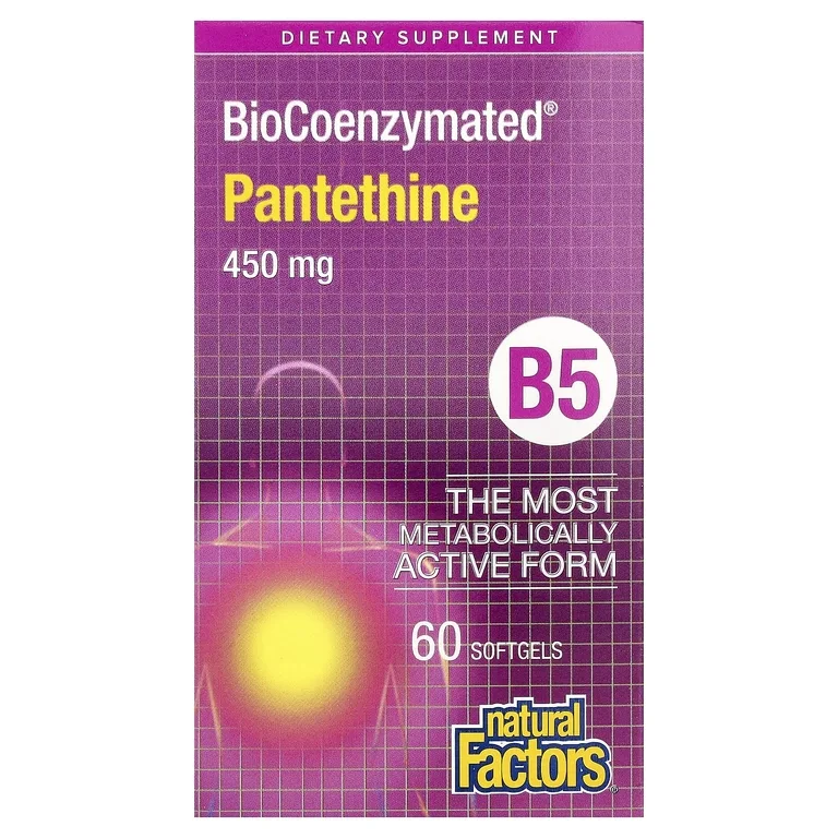 Natural Factors, BioCoenzymated® B5, пантетин, 450 мг, 60 мягких капсул
