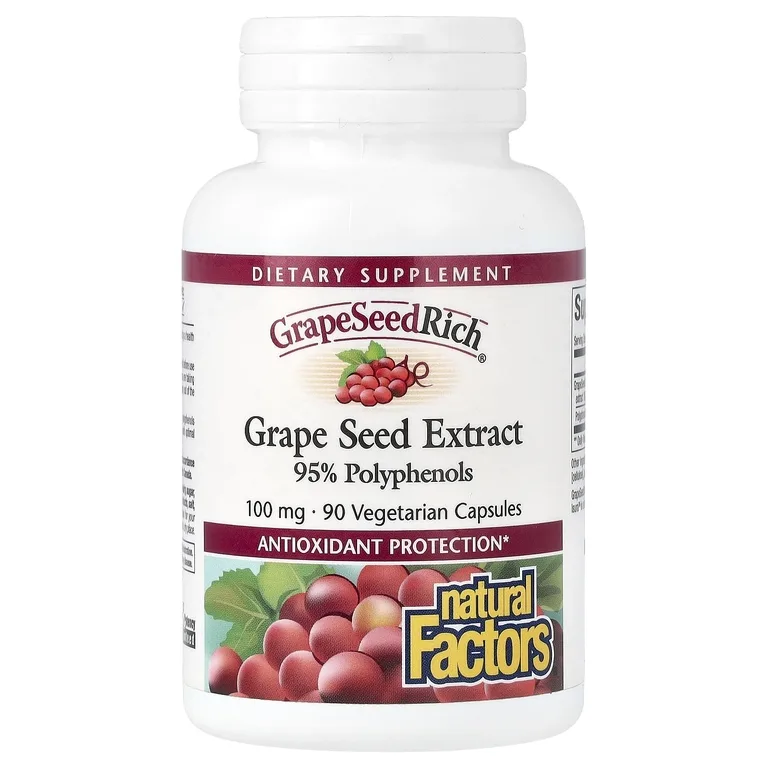 Natural Factors, экстракт виноградных косточек GrapeSeedRich®, 100 мг, 90 вегетарианских капсул