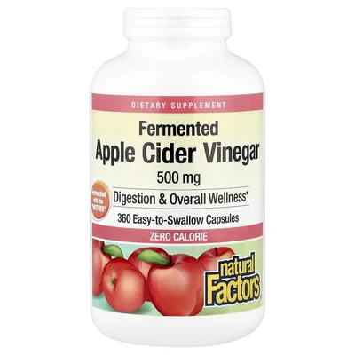 Natural Factors, Ферментированный яблочный уксус, 360 капсул, удобных для глотания