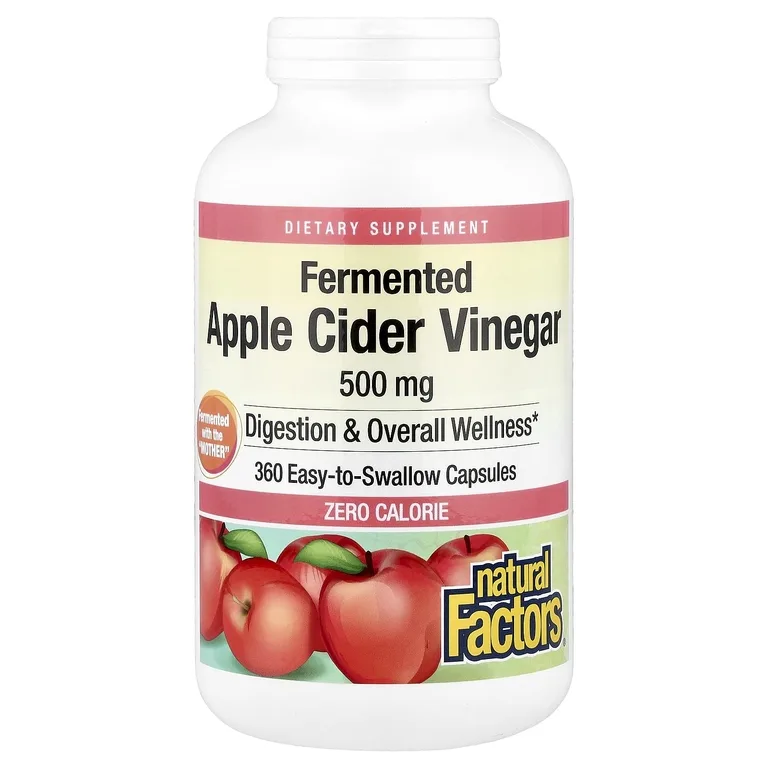 Natural Factors, Ферментированный яблочный уксус, 360 капсул, удобных для глотания