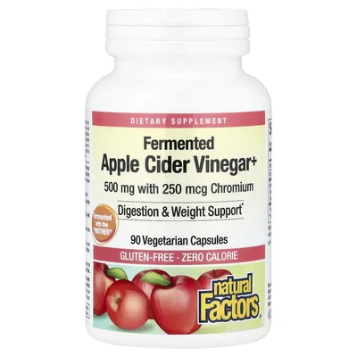 Natural Factors, Ферментированный яблочный уксус+, 500 мг, 90 вегетарианских капсул