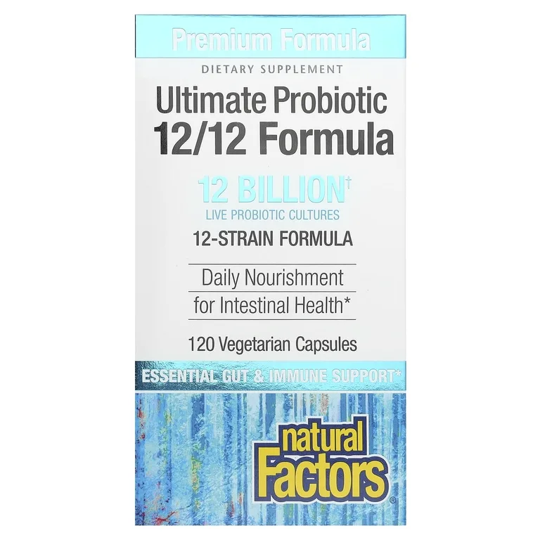 Natural Factors, Формула из 12 штаммов пробиотиков, формула 12/12, 12 млрд КОЕ, 120 вегетарианских капсул