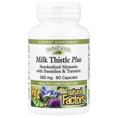 Natural Factors, Herbal Factors® расторопша плюс, 250 мг, 60 капсул