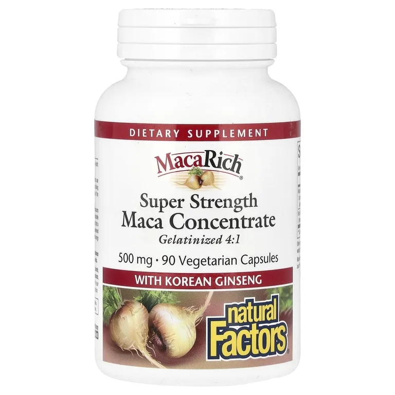 Natural Factors, концентрат маки с корейским женьшенем, 90 вегетарианских капсул