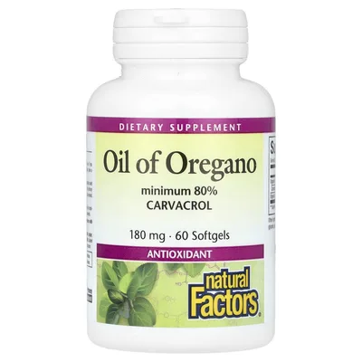 Natural Factors, масло орегано, 180 мг, 60 капсул