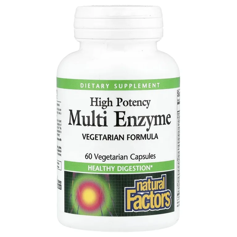 Natural Factors, мультиэнзим, высокая эффективность, 60 вегетарианских капсул