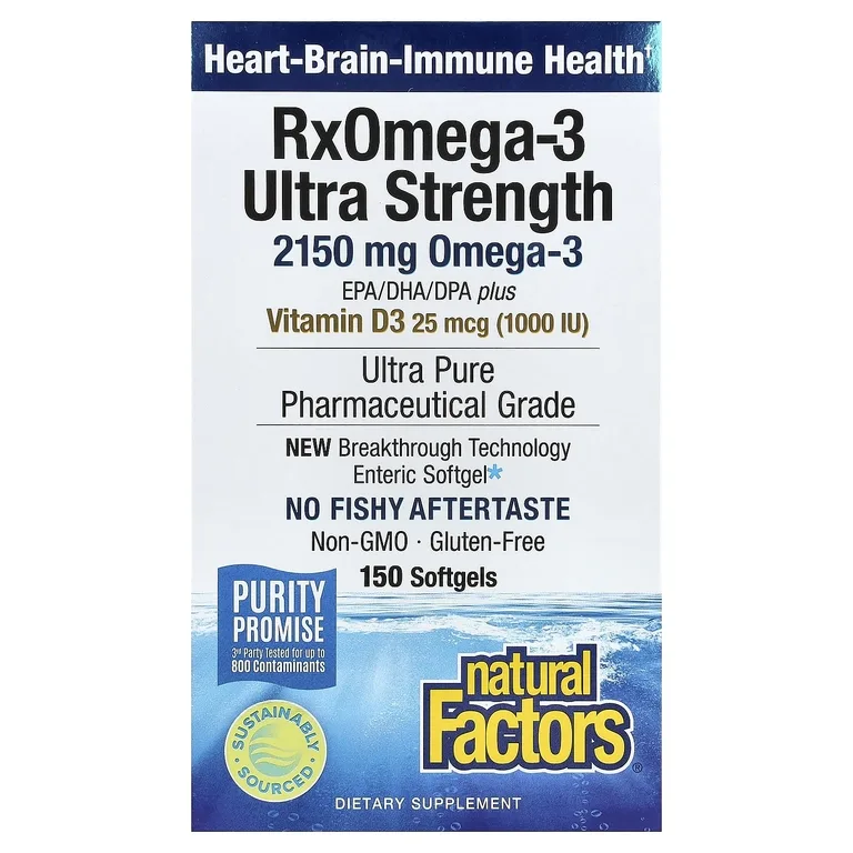 Natural Factors, омега-3 повышенной силы действия с витамином Д3, 150 желатиновых капсул