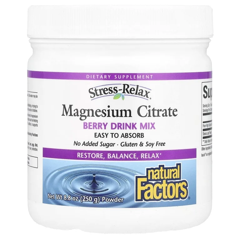 Natural Factors, порошок цитрата магния, смесь для приготовления напитка, со вкусом ягод, 250 г (8,8 унции)