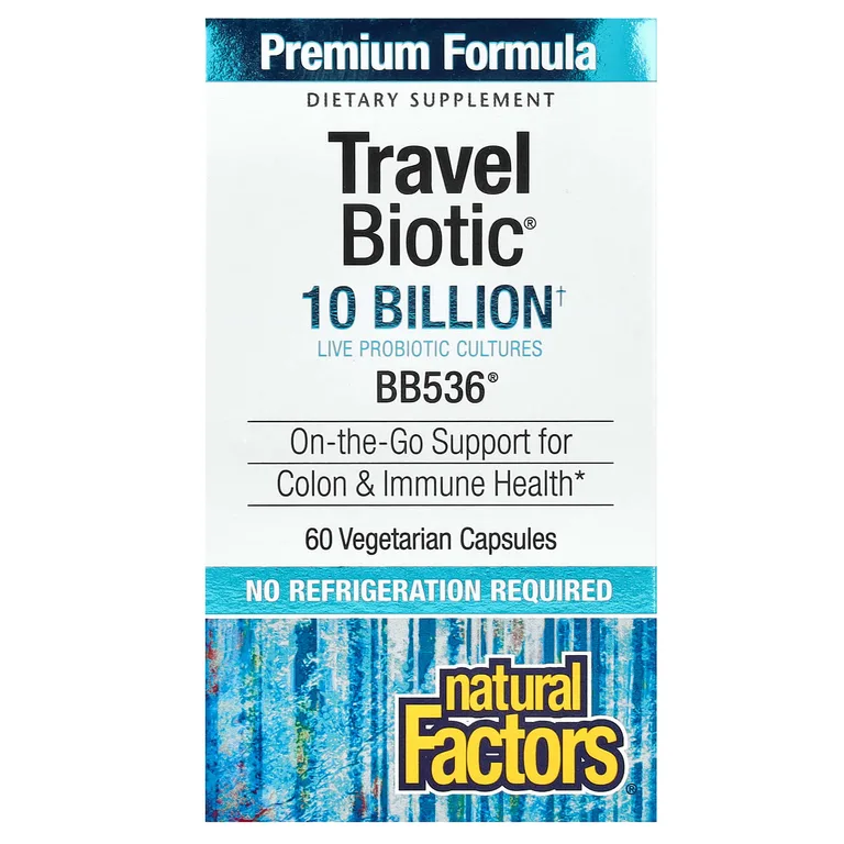 Natural Factors, пробиотики, подходят для использования в путешествиях, 10 млрд КОЕ, 60 вегетарианских капсул