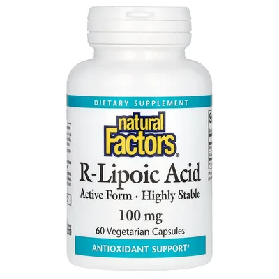 Natural Factors, R-липоевая кислота, 100 мг, 60 вегетарианских капсул
