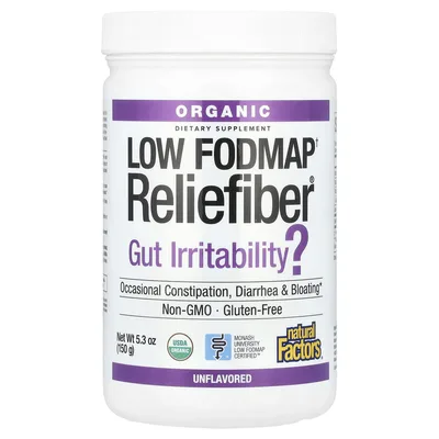 Natural Factors, Reliefiber®, органическая добавка с низким уровнем Fodmap†, с нейтральным вкусом, 150 г (5,3 унции)