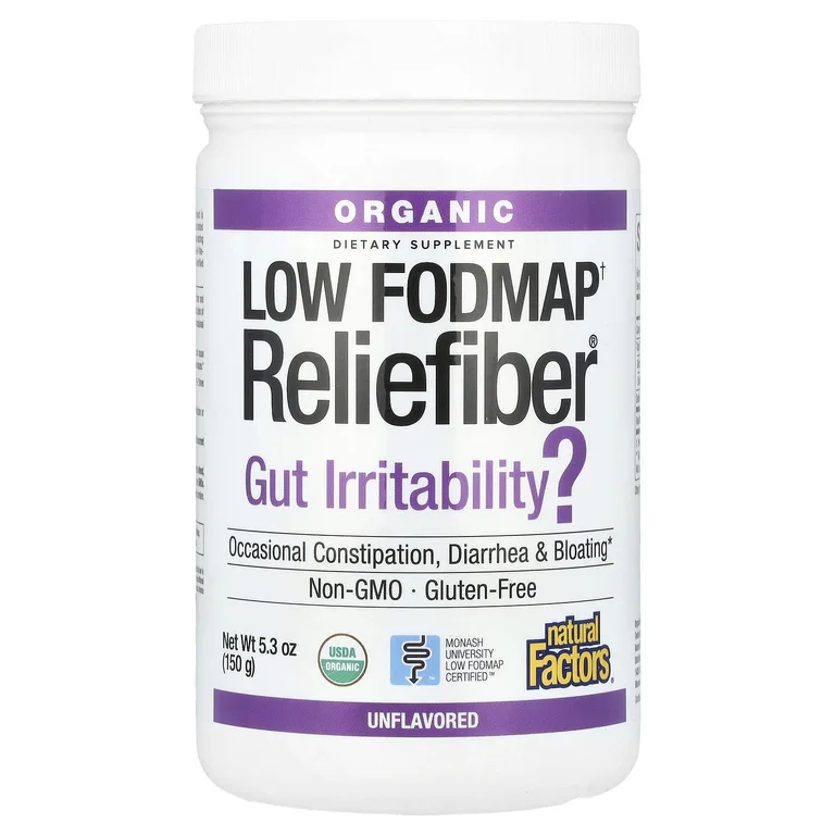 Natural Factors, Reliefiber®, органическая добавка с низким уровнем Fodmap†, с нейтральным вкусом, 150 г (5,3 унции)
