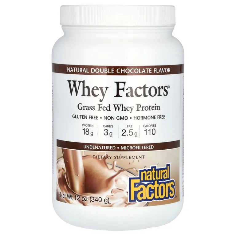 Natural Factors, сывороточный протеин травяного откорма, натуральный двойной шоколад, 340 г (12 унций)