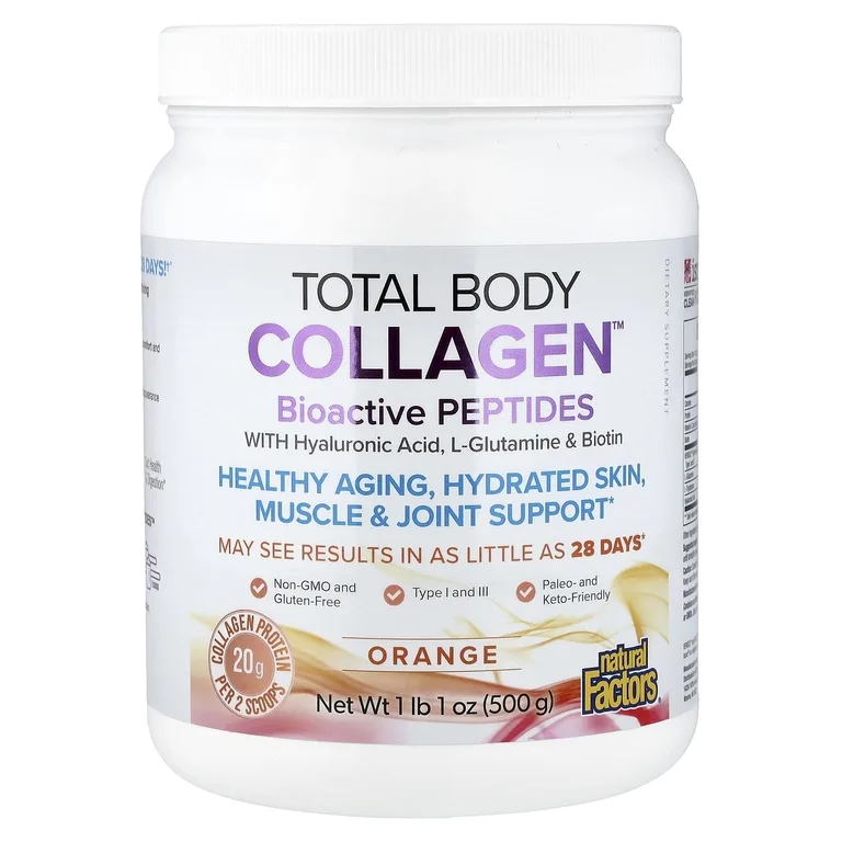 Natural Factors, Total Body Collagen, биоактивные пептиды, апельсин, 500 г (1 фунт 1 унция)