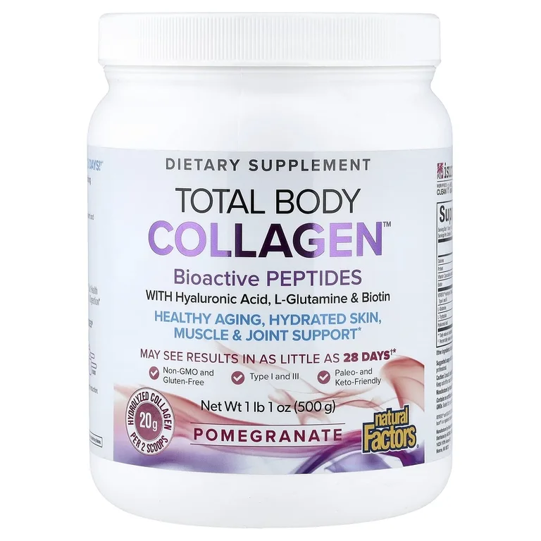 Natural Factors, Total Body Collagen™, биоактивные пептиды, со вкусом граната, 500 г (1 фунт 1 унция)