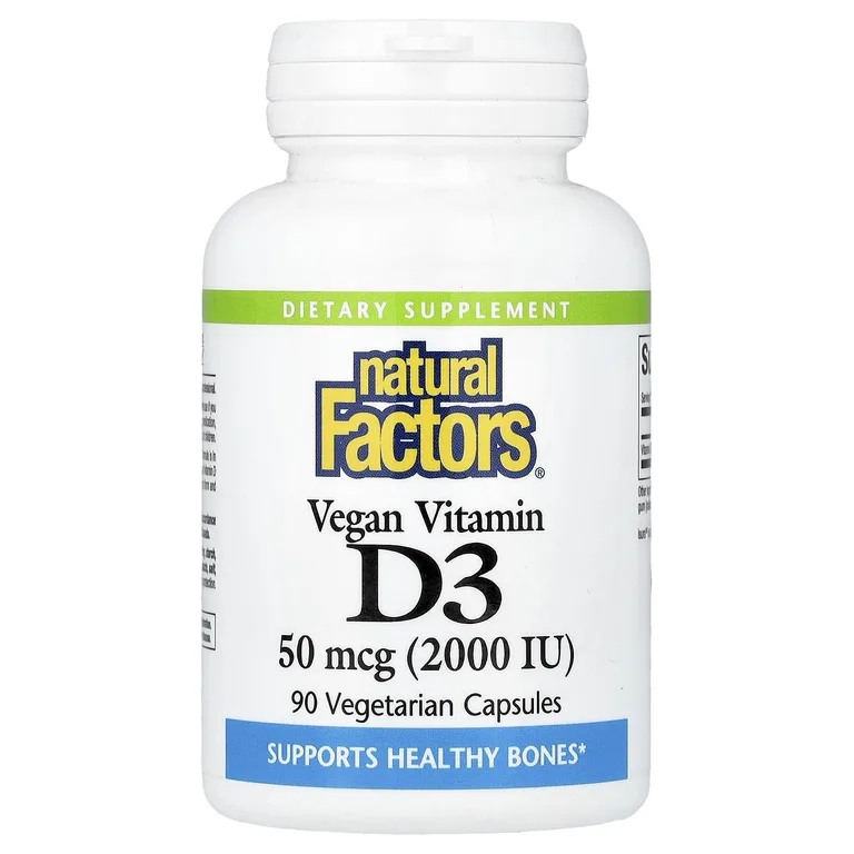 Natural Factors, Веганский витамин D3, 50 мкг (2000 МЕ), 90 вегетарианских капсул