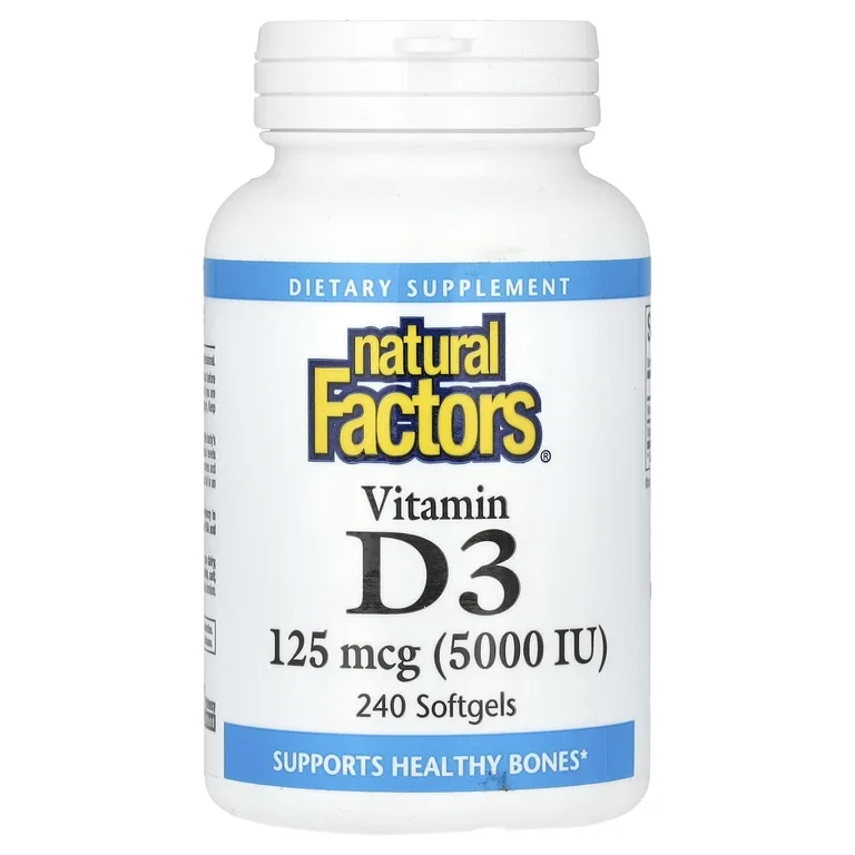 Natural Factors, Витамин D3, 125 мкг (5000 МЕ), 240 мягких таблеток (Товар снят с продажи)