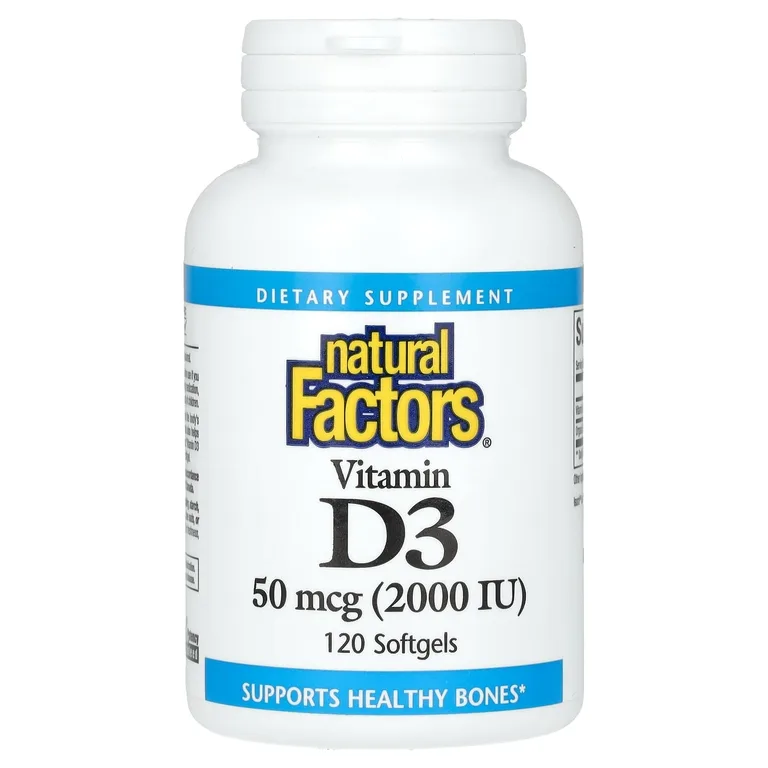 Natural Factors, витамин D3, 50 мкг (2000 МЕ), 120 мягких таблеток