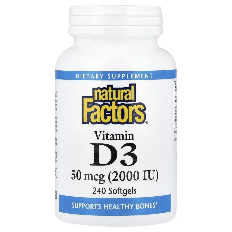 Natural Factors, витамин D3, 50 мкг (2000 МЕ), 240 мягких таблеток