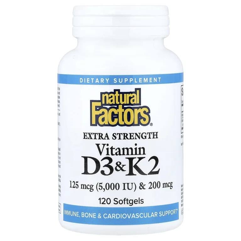 Natural Factors, витамины D3 и K2, 120 капсул