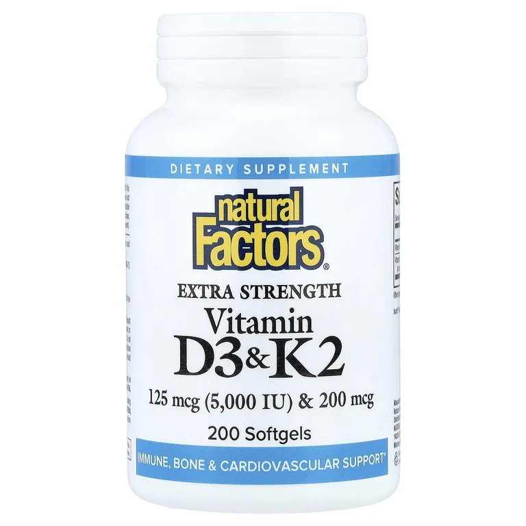 Natural Factors, витамины D3 и K2, 200 капсул