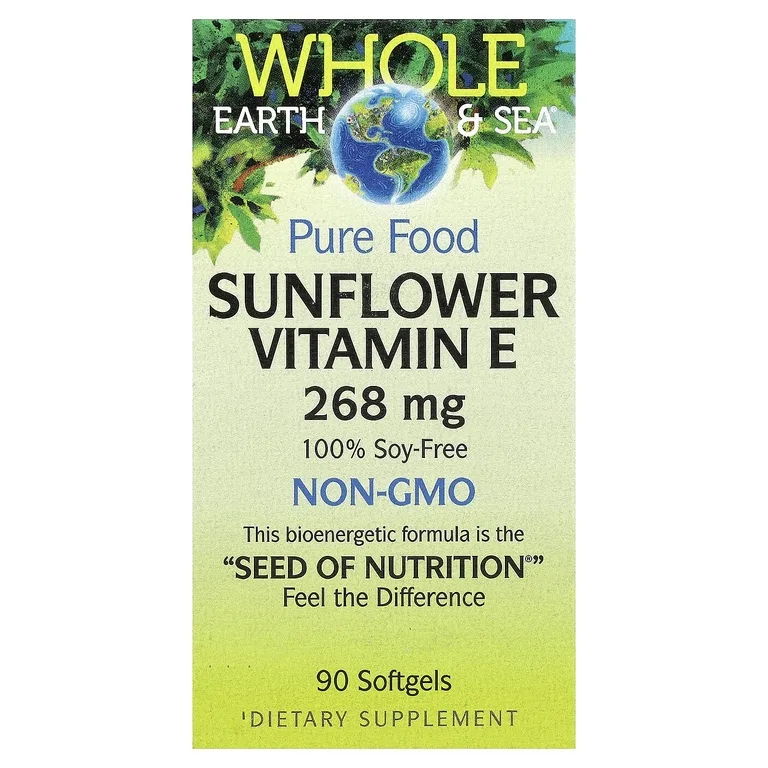 Natural Factors, WholeEarth, подсолнечный витамин E, 268 мг, 90 капсул