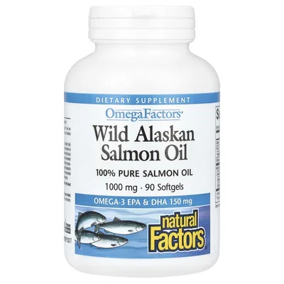 Natural Factors, жир дикого аляскинского лосося, 1000 мг, 90 желатиновых капсул