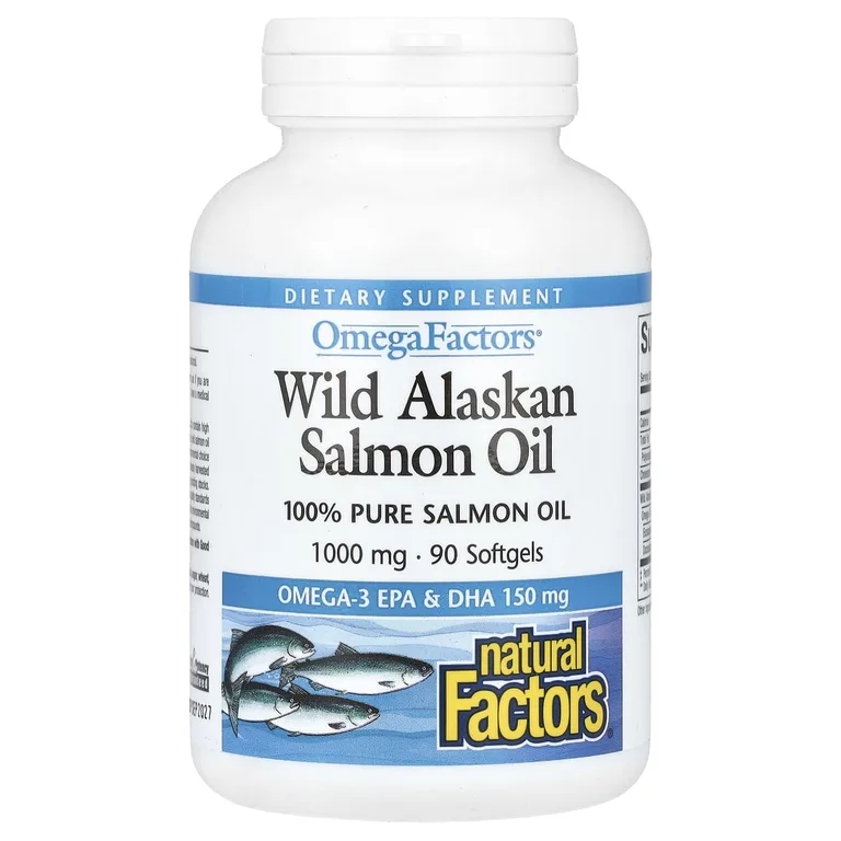 Natural Factors, жир дикого аляскинского лосося, 1000 мг, 90 желатиновых капсул