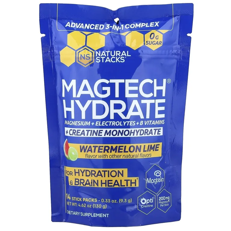 Natural Stacks, MagTech® Hydrate, арбуз и лайм, 14 стик-пакетов по 9,3 г (0,33 унции)