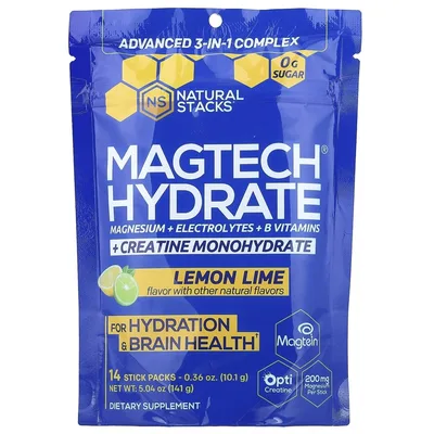 Natural Stacks, Magtech® Hydrate, лимон и лайм, 14 стик-пакетов по 10,1 г (0,36 унции)