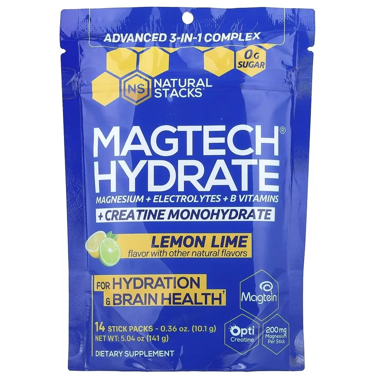 Natural Stacks, Magtech® Hydrate, лимон и лайм, 14 стик-пакетов по 10,1 г (0,36 унции)