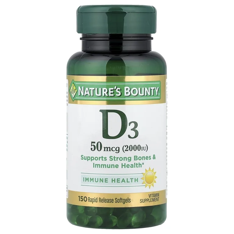 Nature's Bounty, D3, 50 мкг (2000 МЕ), 150 мягких таблеток с быстрым высвобождением
