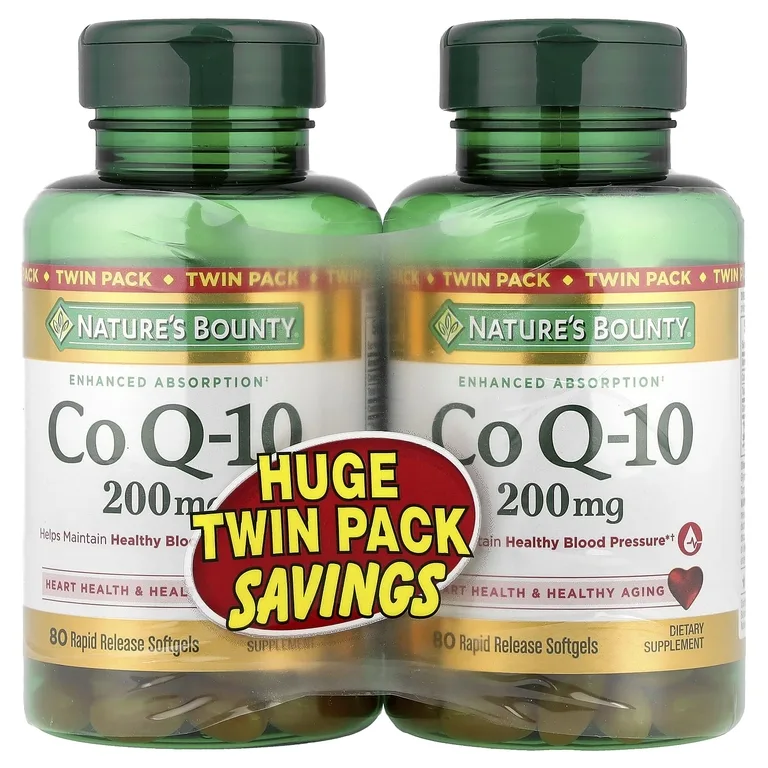 Nature's Bounty, коэнзим Q10, двойная упаковка, 200 мг, 2 флакона по 80 капсул быстрого высвобождения