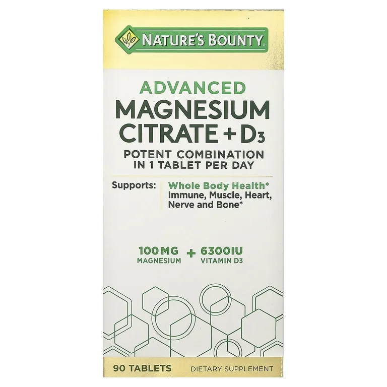 Nature's Bounty, улучшенный цитрат магния и D3, 90 таблеток