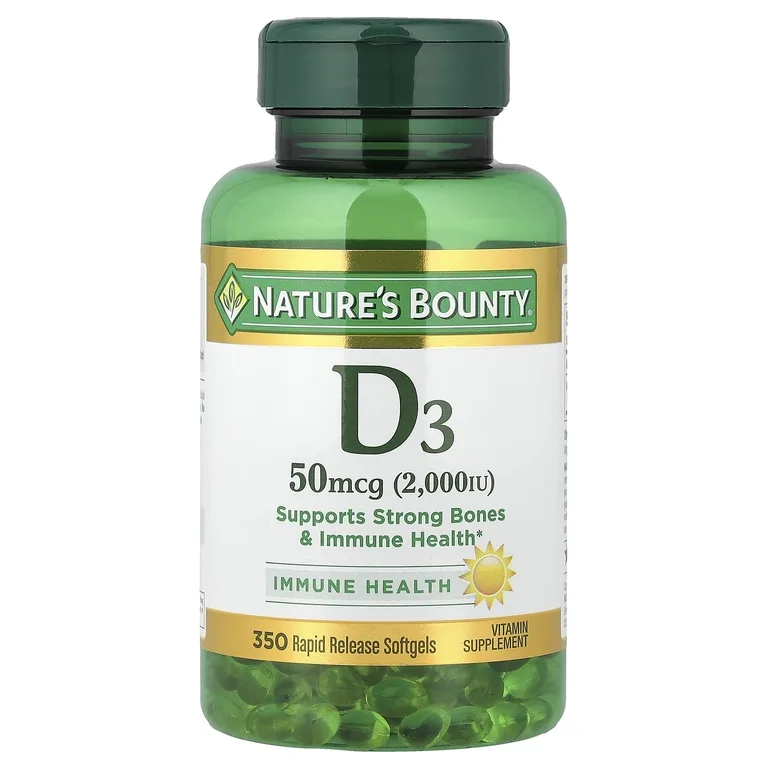 Nature's Bounty, витамин D3, 50 мкг (2000 МЕ), 350 капсул быстрого высвобождения