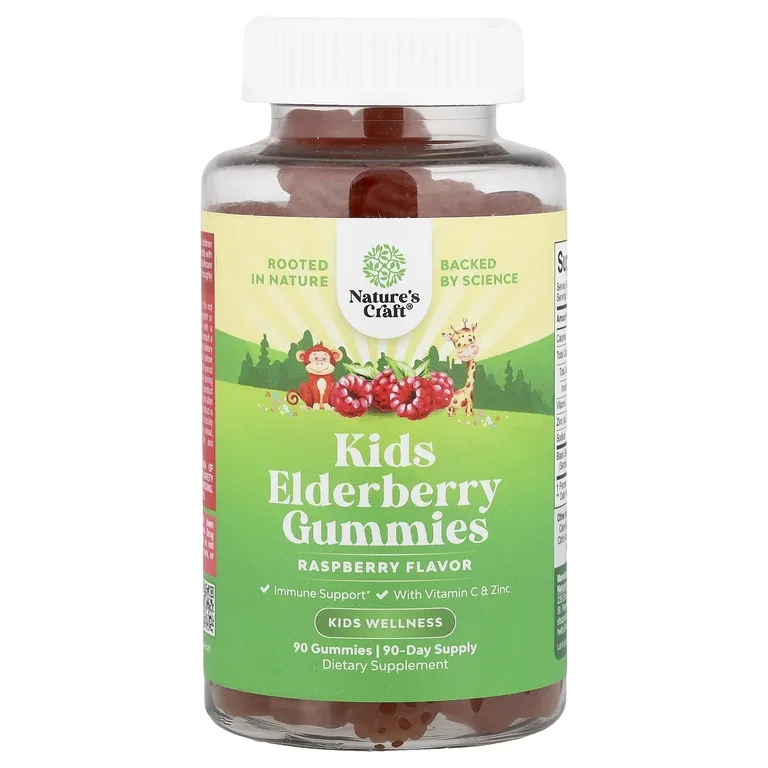 Nature's Craft, детские жевательные таблетки с бузиной, со вкусом малины, 90 жевательных таблеток