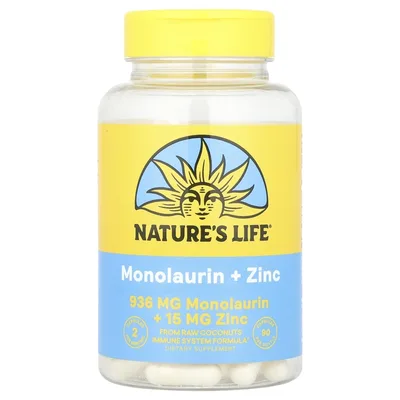 Nature's Life, монолаурин и цинк, 90 капсул