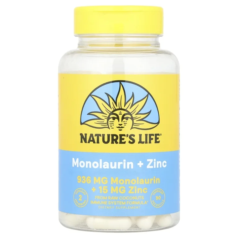 Nature's Life, монолаурин и цинк, 90 капсул