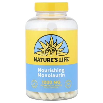 Nature's Life, питательный монолаурин, 180 капсул (500 мг в 1 капсуле)